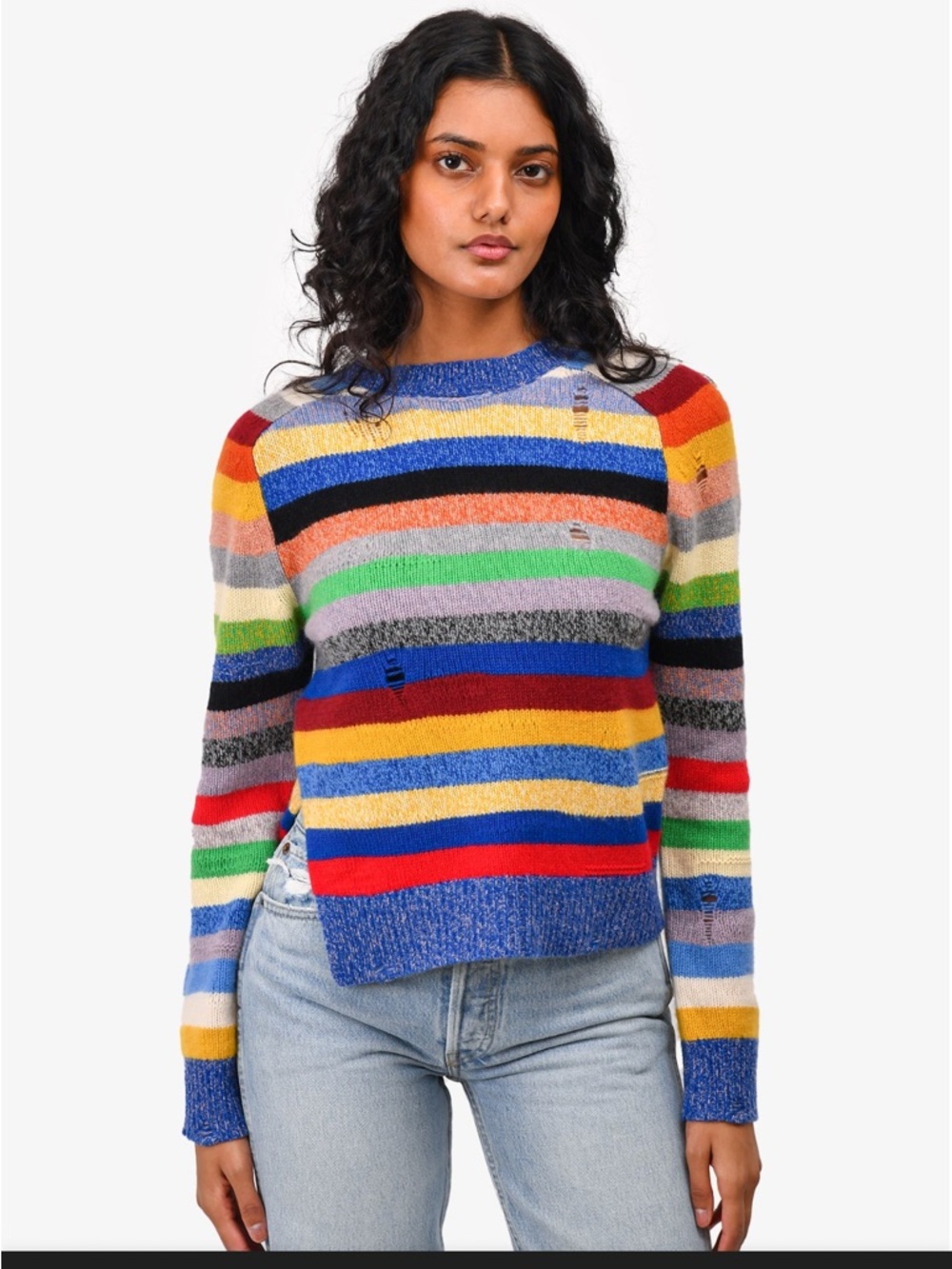 MARC JACOBS multicolor striped distressed sweater